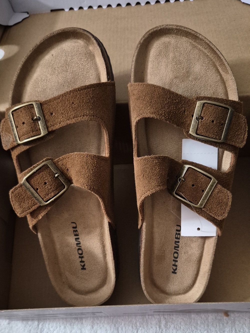 Khombu Women Brown Double-Buckle Suede Slide Sandals
